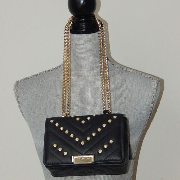 ZAC POSEN SOFT EARTHETTE Pearl Lady Chevron Quilted Chain Shoulder Bag Black NWT - Picture 4 of 14